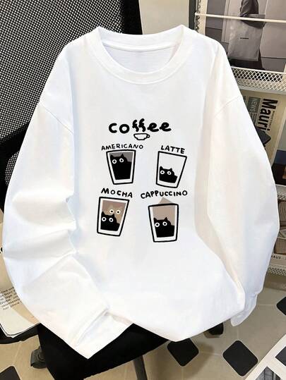 女士宽松卡通印花长袖棉质T恤，百搭春秋装