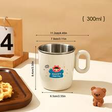 Cană de apă din oțel inoxidabil 304 cu mâner, cană de cafea cu lapte cu perete dublu, model drăguț de desene animate, cană detașabilă anti-opărire, potrivită pentru copii, studenți și adulți, pentru a fi utilizată la școală, birou, camping în aer liber, picnic