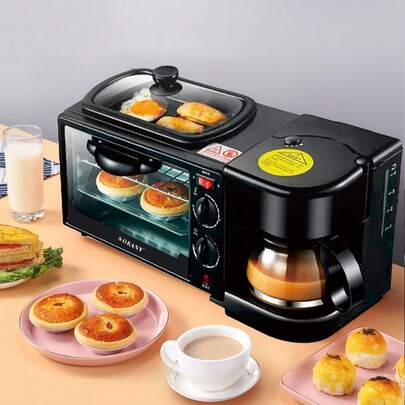  Sokany 1250W Desayunador de doble cara con calentamiento rápido, perilla para calentar sándwich, gofre y parrilla de tres en uno con bloqueo crujiente de doble cara y fácil limpieza, antiadherente SK-145 Enchufe