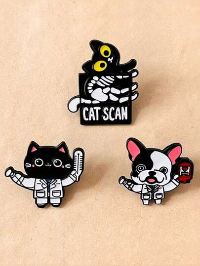 1 pièce Broche chat crâne de bande dessinée, insigne en métal de chat personnalisé, animal de bande dessinée médecin, cadeau parfait pour les amis, petit accessoire pour la décoration de la vie quotidienne, convient pour l'écharpe, le chapeau, les vêtements et la décoration de sac, cadeaux de fête, Halloween, Thanksgiving, Noël, épingle à vêtements drôle et mignon, cadeaux pour enseignants, bijoux, accessoires de costume, breloques de sac, accessoires de bureau