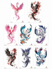 8张彩色凤凰手臂临时纹身贴纸，男女通用，大尺寸半臂纹身贴纸，防水防汗 - 彩色 - 查看 6