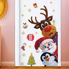 BRUP 1 件可爱圣诞墙贴 - 圣诞老人、麋鹿、企鹅堆、树雪花 - 自粘可移除 PVC 装饰 - 卧室客厅入口大厅墙壁装饰家居装饰墙贴节日家居装饰 - 彩色 - 查看 1