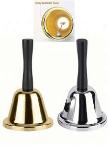 1pc Golden/Silvery Hand Bell Classic Dinner Bell Durable Hand Bells Loud Call Bell Service Bell Used For Weddings School Classroom Service And Game Parties Christmas