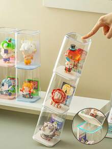 1 pezzo Scatola di visualizzazione trasparente impilabile da scrivania, scatola di conservazione per figure/bambole da collezione, scomparto superiore trasparente anti-polvere