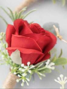 1Pc Wedding Boutonniere For Groom Groomsmen,Real Touch Fake Rose Lapel Pin,Elegant Men's Corsage For Suit, Prom, Formal Events(White,Champagne,Red,Light Coral,Rosybrown) Valentine's Day Accessories - Boutonniere - View 7