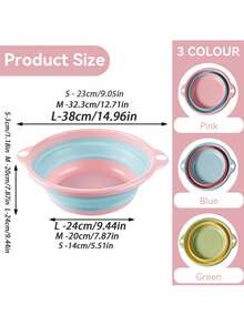 Foldable Wash Basin Set, Portable Plastic Basin Suitable For Travel, Camping, Laundry, Dorm Sink, Usable For Whole Family - Multicolor - View 6