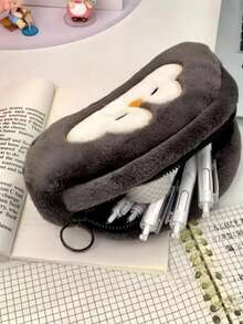 1个可爱企鹅和水獭毛绒铅笔盒，简约大容量铅笔袋，适合中小学生使用 - 彩色 - 查看 5