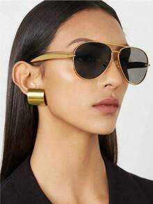 1 件大框金属双桥时尚飞行员时尚眼镜，优质复古个性化百搭男女通用时尚眼镜，适合日常佩戴、街头风格、度假、旅行、夏季海滩、户外、旅行 - 彩色 - 查看 6