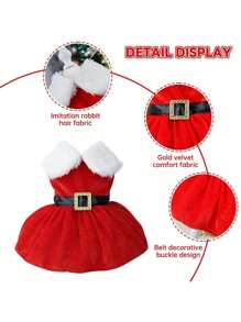 狗狗圣诞服装小狗连衣裙，圣诞老人宠物服装天鹅绒裙子保暖衬衫冬季外套圣诞节节日服装可爱女孩服装红色连衣裙，适合中小型犬和猫的狗狗服装，两种款式可供选择 - 彩色 - 查看 4
