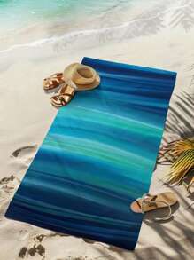 1pc Extra Large & Super Soft Quick Dry Beach Towel, With Vibrant Abstract Wave Print - Blue Green, Blue And Green Stripes, Perfect For Relaxing And Beach, Pool Side