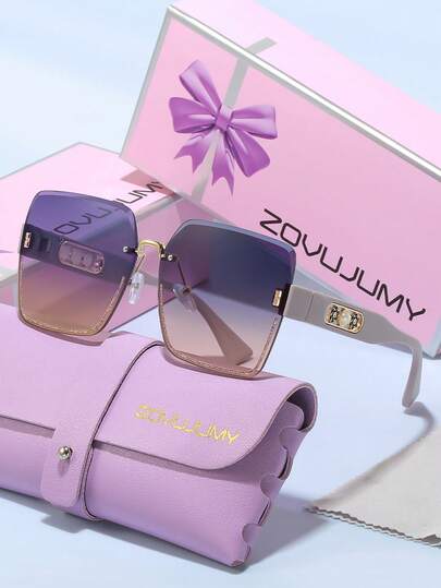  ZOVUJUMY Personalized Frameless Square Gradient Decorative Glasses With Metal & Pearl Detail, Fashionable Accessory For Daily Wear, Party, Holiday Gift