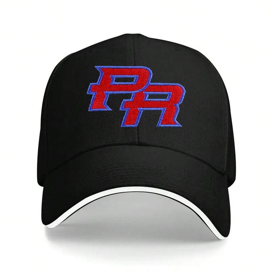 Adjustable Breathable Baseball Cap With "PR" Logo - Lightweight Polyester, Quick-Dry &, Hand Washable, Ideal For Summer Sports & Outdoor Activities, Outdoor Sports Cap| Adjustable Headgear| Lightweight Cap - Black - View 1