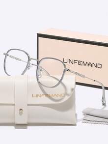 LINFEMAND Ultra-Light Round Metal Decor Fashion Non-Prescription Glasses For Women, Unique Metal Leg High-End Eyewear Accessory, Holiday Gift - Clear - View 6