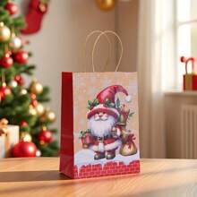 6pcs/12pcs Christmas Party Gift Bags, Kraft Paper Santa Claus Printed Gift Packaging Bags, 21x15x8cm Birthday Gift Shopping Bags, Suitable For Mall, Christmas, Birthday, Baptism, Random Color & Style Christmas Christmas Decorations Christmas Pajamas Christmas Gifts Christmas Decor