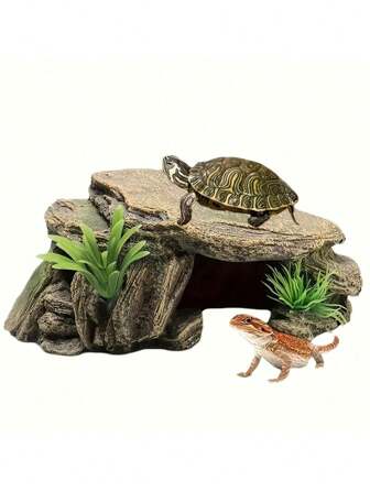 1 件树脂石龟晒台，爬行动物藏身洞穴，龟晒石，壁虎藏身洞穴 - 玻璃容器栖息地装饰配件，适用于 BeardedAccessories 龙、蜥蜴、蛇、变色龙、青蛙、坦克