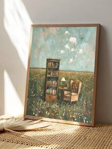 1件復古野花農舍帆布畫，奇幻鄉村書本風景牆面藝術，禮物，適用於臥室、客廳、廚房、宿舍，牆面藝術，牆面裝飾，家居裝飾，房間裝飾，帆布牆面藝術，海報，帶框牆面藝術，可選框 - 彩色 - 查看 5
