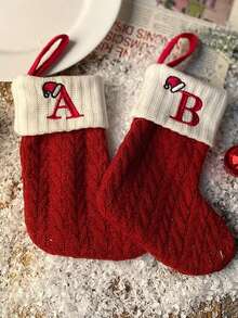 1pc Knit Monogram Stockings, Stockings Small Xmas English Letters Hanging Stockings Socks Double Sided Fireplace Hanging Stockings For Party Decoration New Year Party Gift Favors Supplies,Personalized Initial Stocking, Family Holiday Xmas Party Decor Birthday,Christmas Decor - Multicolor - View 5