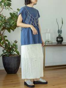 1 Pieza Nueva Camiseta de Estilo Japonés Sencillo para Mujer con Perlas, Decoración de Body con Cadena de Perlas, Estilo Crop Top para Festivales de Música