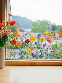 1 件鲜艳的花卉和蝴蝶静电窗贴 - 传统风格的彩色塑料贴花，易于粘贴在光滑表面上，非常适合卧室、客厅、冰箱、橱柜装饰、艺术装饰、房间氛围增强 | 生动的装饰 | 易于粘贴的贴纸，为您的家带来节日气氛，生日、毕业典礼的节日装饰贴纸礼物 - 彩色 - 查看 1