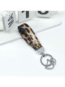 1 Piece Of Customizable Name Unisex Black, White, Red, Pink, Orange Zinc Alloy Simple Style Leather Keychain, Suitable For All Kinds Of Keys And Car Keys, Halloween Leopard Print Gift Souvenirs