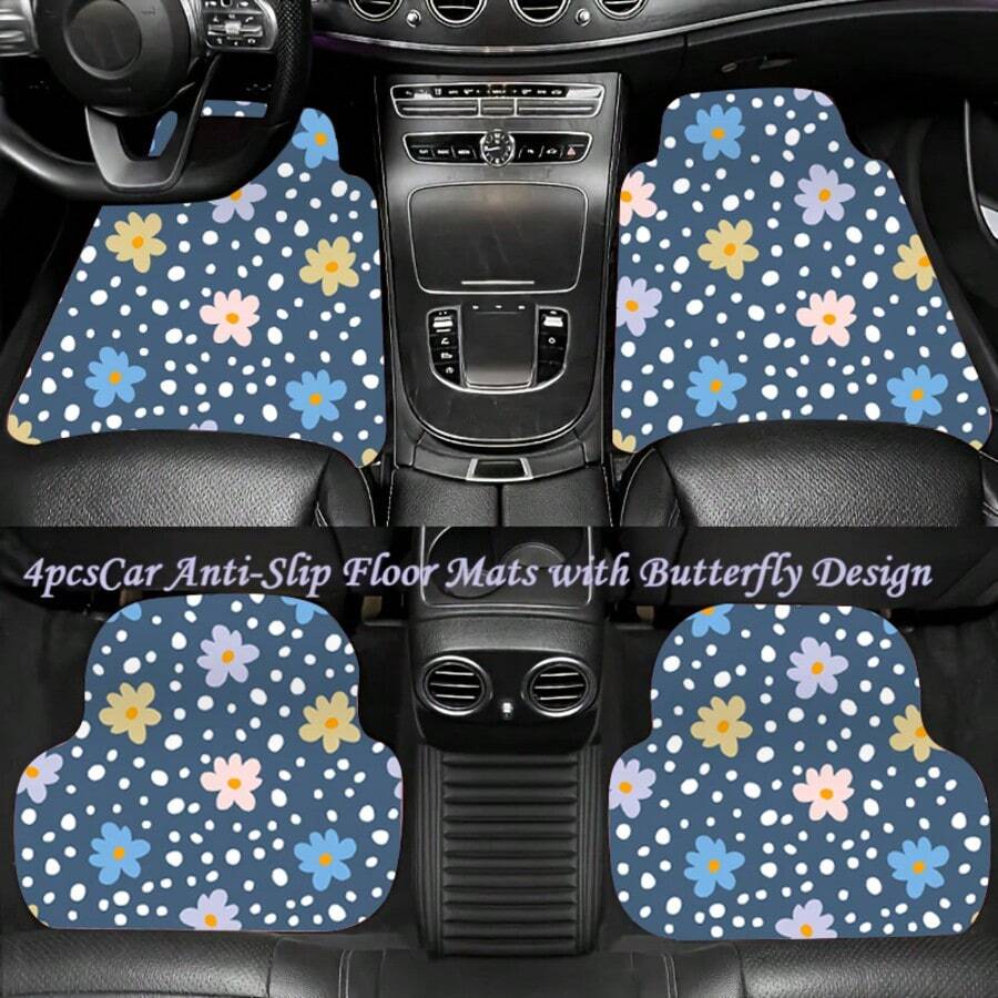 4pcs Floral Pattern Car Floor Mats, Fit For Sedan, SUV, Truck Most Models, All-Weather Automotive Floor Liners, Car Interior Accessories