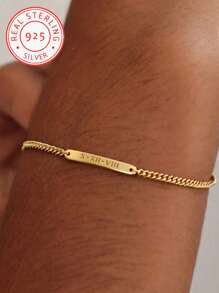 925 银个性化激光雕刻名字定制手链，可调节长度定制手链，周年纪念、圣诞节、生日礼物，送给女朋友、妻子的个性化纪念品 - 金黃色 - 查看 2