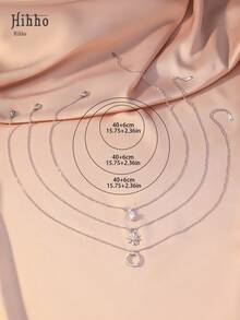Hihho 3 款时尚优雅项链，锆石镶嵌双环圆球设计，个性化创意女士项链套装，奢华珠宝礼物 - 銀色 - 查看 9