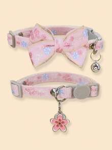 2 件刺绣花朵和蝴蝶图案宠物装饰项圈带铃铛，适用于猫/狗摄影配件 - 彩色 - 查看 3