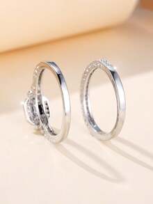 1 bộ Đúng mốt Đen Sáng bóng Khối Zirconia  Nhẫn , A Qủa tặng Đối với phụ nữ , Đồ trang trí Đối với Ngày đêm , Hôn ước Hoặc Lễ cưới , Bao gồm Nhẫn đính hôn Và Ban nhạc đám cưới - màu đen - Xem 2