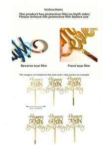 1 buc/3 buc/5 buc decoruri aurii pentru tort "La mulți ani", potrivite pentru decorațiuni pentru torturi de ziua de naștere de 18/21/30/40/50/60/70 - Aur - Vizualizare 9