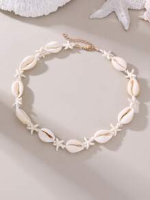1/2pcs Fashionable Bohemian Beach Shell & Starfish Series Beaded Necklace, Accessory For Girls Daily & Holiday