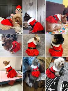 狗狗圣诞服装小狗连衣裙，圣诞老人宠物服装天鹅绒裙子保暖衬衫冬季外套圣诞节节日服装可爱女孩服装红色连衣裙，适合中小型犬和猫的狗狗服装，两种款式可供选择 - 彩色 - 查看 7