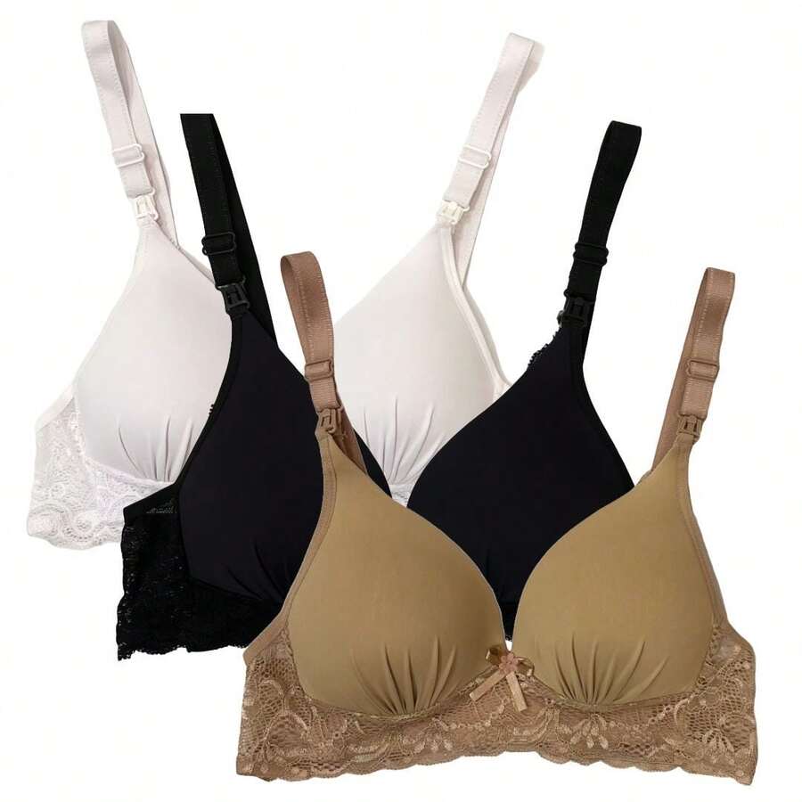 Kit 4 Sutiã Amamentação com Bojo Soft Gestante Pós parto Detalhe em Renda Grávida Lactante Conforto - Multicolorido - Visão 1