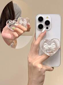 1 件简约透明蝴蝶结和心形设计手机支架，独特清新，兼容 、Android 手机，生日、家人、朋友礼物，推拉式手机握把手机配件 - 彩色 - 查看 1