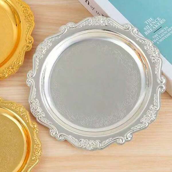 Metal Cake Plate Afternoon Tea Pastry Tray Home Living Room Coaster Snack Plate Fruit Plate Jewelry Storage Plate Ornaments,Snack Storage Tray, Afternoon Tea Tray, Cup Tray, Jewelry Tray, Holiday Centerpiece, Hotel Home, Office Decor, Birthday Party