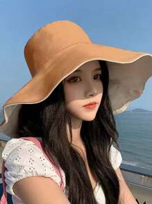 1pc Wide Brim Double-Sided Bucket Hat, 14cm Extended Brim Summer Japan Style Sun Hat UV Protection