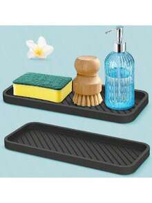 1 pieza Soporte de esponja de silicona, bandeja de fregadero de silicona para cocina y baño, tapete de secado de platos de fregadero de cocina, alfombrillas de cocina antideslizantes para el lateral del fregadero, artículo esencial de cocina natural e higiénico para decoración del hogar y la cocina, parte de tus estilos acogedores de otoño e invierno y decoraciones navideñas - Multicolor - Ver 1