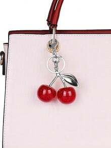 1pc Cherry Shaped Keychain Bag Charm - Car Cherry Accessory Keyring, Women's Christmas/Valentine's Day Gift (Size: 4.3in/10.92cm X 2.6in/6.6cm, Cherry Size: 1.18in/3cm) - Silver+Red - View 2
