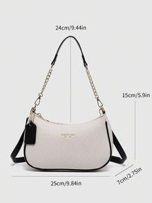 Túi đeo vai/túi xách tay hình lưỡi liềm bằng da PU màu trơn, thiết kế chữ cái độc đáo, kiểu dáng thời trang mới năm 2025, phù hợp cho mua sắm hoặc đeo chéo. - Đen và trắng - Xem 3