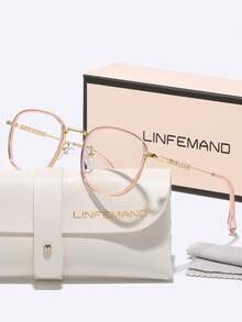 LINFEMAND Ultra-Light Round Metal Decor Fashion Non-Prescription Glasses For Women, Unique Metal Leg High-End Eyewear Accessory, Holiday Gift - Clear - View 4