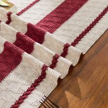 Handwoven Boho Farmhouse Table Runner - Fringed, Suitable For Dining Tables, Round Coffee Tables And Rustic Home Decor, Perfect For Wedding Receptions, Outdoor Parties And Valentine's Day Decorations. Rectangular Design, Fits Home And Dining Room Decor, Can Be Used As Kitchen Dining Table Centerpiece, Decorative Tableware Accessory And Rustic Decor. Beautifully Woven, Durable. - Red - View 9