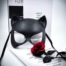 可爱的黑色半脸猫耳套，配有可调节带子 - 轻巧舒适，适合派对、角色扮演、主题派对装饰、奇幻设计、高品质工艺、节日礼物、生日礼物