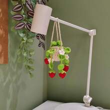 Car Interior Rear View Mirror Ornament Crochet Hanging Strawberry Plant Car Decorations Interior Aesthetic Car Accessories Cute Car Charms For Rear View Mirror, Boho Car Decoration - Hoa trắng - Xem 2