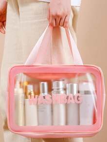 1 pieza Bolso de playa grande y transparente de estilo minimalista, bolso de playa de malla colorido, bolso de tote grande y transparente de PVC, bolso de playa plegable para mujer - transparente - Ver 16