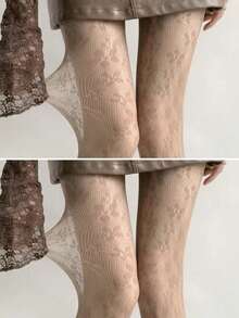 春秋防勾丝连裤袜蕾丝提花紧身袜长筒袜