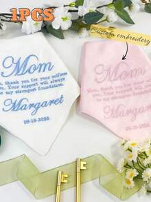 1pc Customized Embroidered Wedding Handkerchief, Personalized Bridal Handkerchief, Mother's Gift, Wedding, Wedding Favor, Keepsake, Wedding Party Gift, Engagement Handkerchief, Valentine's Day, Anniversary Gift, Customized Name & Date Handkerchief, Soft & Portable, Gift For Girlfriend, Friend Birthday - Multicolor - View 2