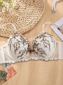 4pcs Plus Size Women's Elegant Lace Bras, 3D Floral Embroidery Design, Comfortable Underwire With Bow Details - 4 Colors Available (Pink, Light Purple, Mint Green, White) - Perfect Gift, Delicate Bow Decor, Durable Lingerie Structure, Lift - Multicolor - View 4