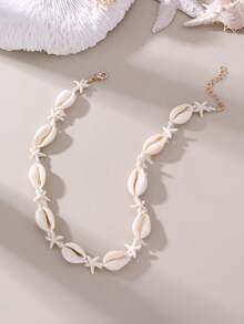 1/2pcs Fashionable Bohemian Beach Shell & Starfish Series Beaded Necklace, Accessory For Girls Daily & Holiday