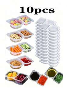 1/5/10pcs Portable Dual Compartment Condiment Containers - Reusable Plastic Sauce And Dip Trays, Multi-Function Dip Cups With Lids, Salad Sauce Take-Out Containers, Seasoning Boxes With Dual Compartments, Dual Compartment Snack Containers For Take-Out Sauces, Back To School, Halloween, Travel Snacks And Sauces, Beach Snacks, Christmas, Halloween, Mother's Day, 4th Of July, Parties, Birthday Parties, Gatherings