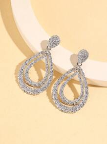 1 对锌合金纹理泪珠流苏耳环，适合女性日常佩戴 - 銀色 - 查看 2